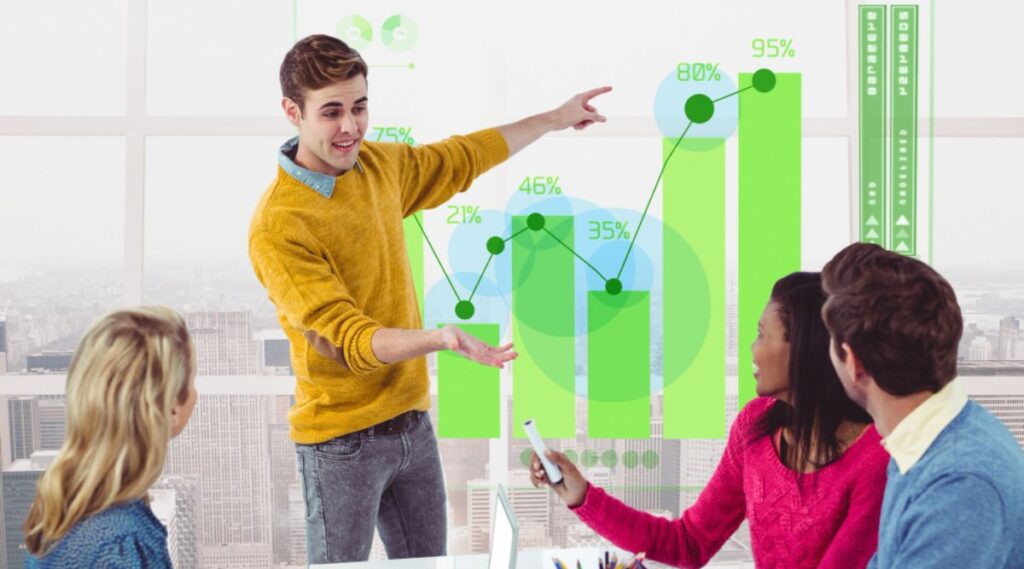 Business professionals analyzing market trends for competitive benchmarking Analysis - HS Brands Asia.